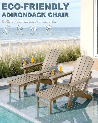 Adjustable Adirondack Chair with Retractable Ottoman Set of 6, HDPE Folding Adirondack Chair with Cup Holder, All Weather Fire Pit Chair for Outdoor.