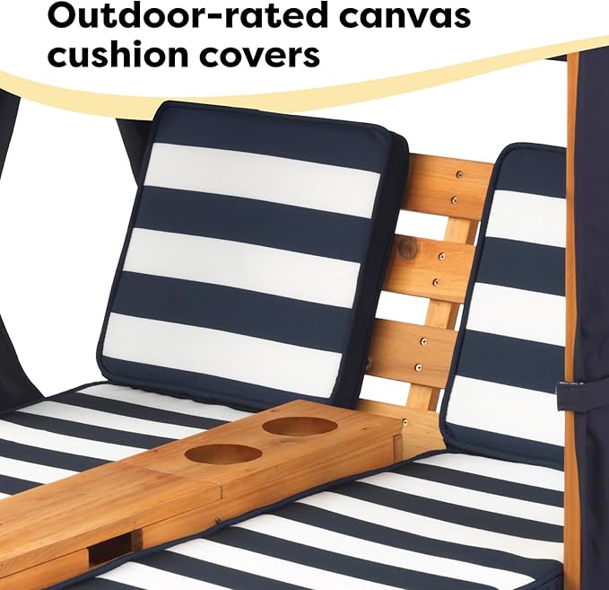 KidKraft Wooden Outdoor Double Chaise Lounge with Cup Holders, Kid's Patio Furniture - Photo 8