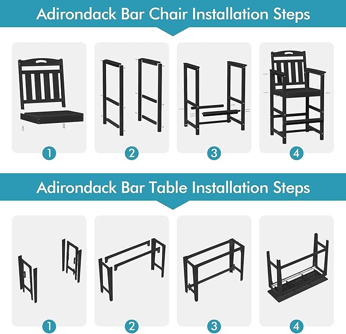 Ciokea Outdoor Bar Height Table Set of 5, 60" Extra Long Rectangle High Top Table and 4 Oversized Adirondack Chairs Set - Photo 9