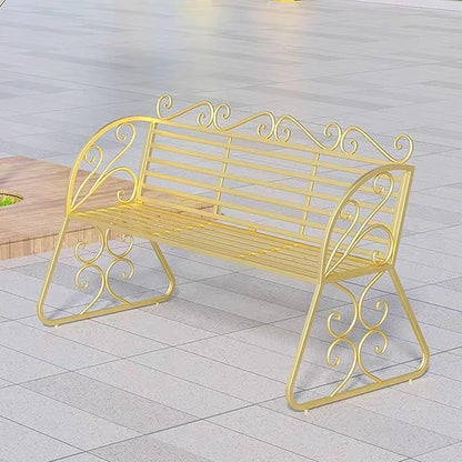 2-Seat Patio Porch Bench 45"，Outdoor Metal Garden Bench，Weather Proof Porch Path Chair，Patio Bench with Backrest and Armrests，Patio Bench for Lawn Path Yard Decor Deck Furniture(Gold)