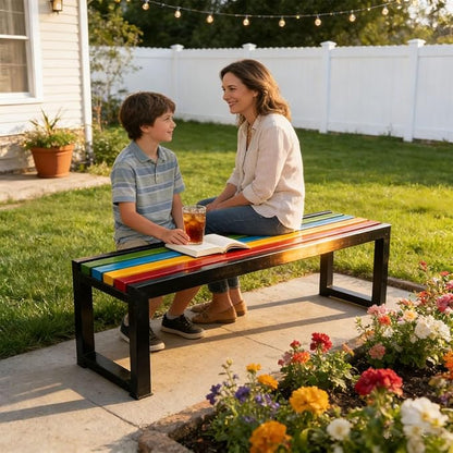 Outdoor Benches Weatherproof, Garden Bench Metal Steel Frame with Solid Wood, Outdoor Furniture Patio Park Benchs Backless, Bench Seat for Porch 3.3ft 3.9ft 4.9ft 5.9ft(Brown,5.9ft)