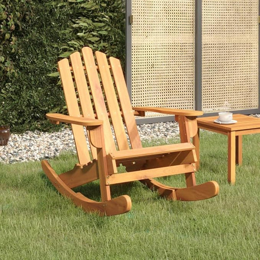 Solid Acacia Wood Outdoor Rocking Chair, Rustic Patio Porch Rocker with Wide Armrests for Garden Backyard, Weather-Resistant Brown Wood Rocking Chair