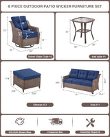 Belord High Back Outdoor Patio Furniture Set - Wicker Outdoor Swivel Rocker Patio Chairs with Sofa and Ottoman - Photo 2