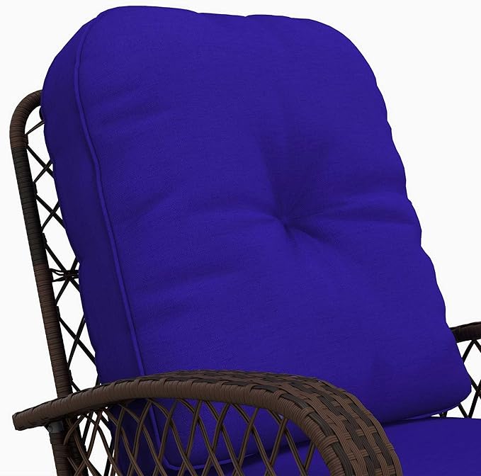 Outsunny Outdoor Wicker Rocking Chair with Wide Seat, Thickened Cushion, Rattan Rocker with Steel Frame for Patio, Garden, Backyard, Dark Blue