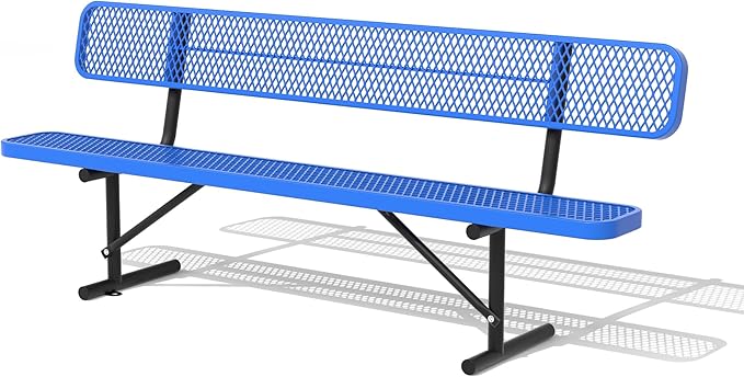 96" Metal Park Benches for Outside - Blue Outdoor Benches Heavy Duty Garden Weatherproof Bench with Backrest, Buddy Bench for Schools,Commercial Benches for Shopping Mall, Store, Yard, Patio