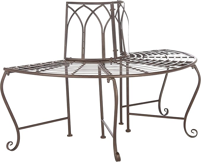 SAFAVIEH Outdoor Furniture Collection – Abia Rustic Brown Wrought Iron 50-Inch Curved Tree Bench - Photo 9