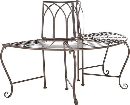 SAFAVIEH Outdoor Furniture Collection – Abia Rustic Brown Wrought Iron 50-Inch Curved Tree Bench, Garden & Patio Seating (PAT5018B)