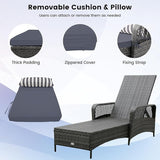 COSTWAY PE Rattan Chaise Lounge Chair, 6 Gear Adjustable Recliner with Armrest & Pillow - Photo 6