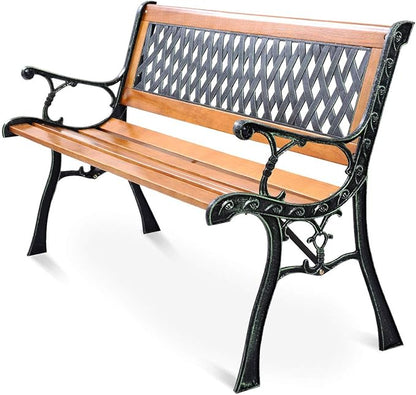 Giantex 50'' Patio Bench, Outdoor Furniture Cast Iron Hardwood Frame Porch Loveseat, Weather Proof Porch Path Chair for 2 Person Outside Bench