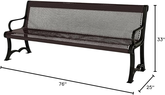 COATEDOUTDOORFURNITURE Coated Outdoor Furniture Heavy-Duty Outdoor Bench Thermoplastic Coated, Punched Steel, Commercial-Grade Garden Bench, Made in America (Portable with Back, 4 Ft, Brown)
