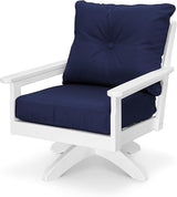 POLYWOOD® Vineyard Deep Seating Swivel Chair in White/Navy - Photo 1