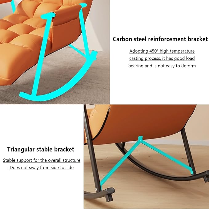 Modern Breathable Bedroom Rocking Chair, Living Room Sofa Lounger with Cushion, Garden Rocking Chair with armrests - Photo 6