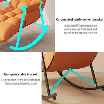 Modern Breathable Bedroom Rocking Chair, Living Room Sofa Lounger with Cushion, Garden Rocking Chair with armrests,Comfortable Camping Lounge Chair, Ergonomic Chair,Adjustable backrest.