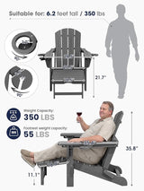 KINGYES Adjustable Folding Adirondack Chairs with Footrest & 2 Cup, HDPE Recliner Adirondack Chair with Ottoman, Grey - Photo 3