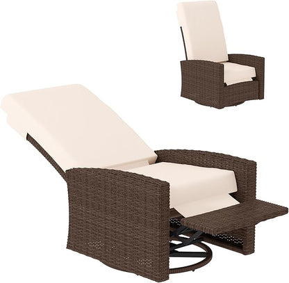 Outsunny Outdoor Wicker Swivel Recliner Chair, Reclining Backrest, Lifting Footrest, 360° Rotating Basic, Water-Resistant Cushions for Patio, Cream White