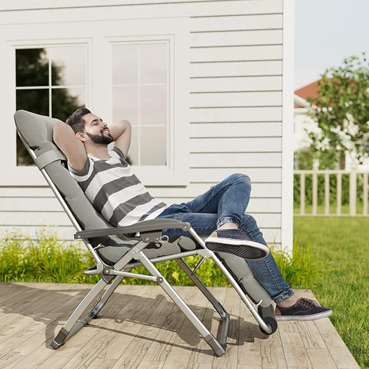 UDPATIO Oversized Zero Gravity Chair 33In XXL Patio Reclining Chair with Cushion, Outdoor Folding Recliner with Pillows, Cup Holder, Foot Rest & Padded Headrest, Support 500LB (2, Light Grey-XL)