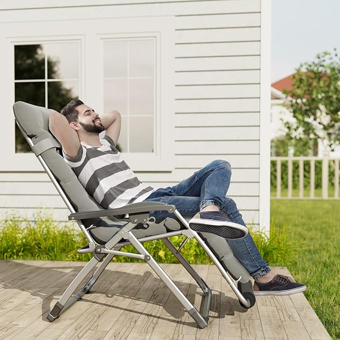 UDPATIO Oversized Zero Gravity Chair Set of 2, 33In XXL Patio Reclining Chair with Cushion, Outdoor Folding Recliner - Photo 2