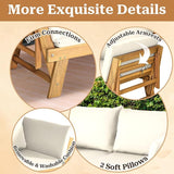 S AFSTAR Patio Convertible Couch Sofa Bed, Acacia Wood Chaise Lounger with Adjustable Armrest, Cushion & Pillows - Photo 6