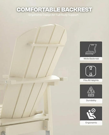 HDPE Swivel Glider Chair Outdoor, Weather Resistant Adirondack Outside Rocking Chair, Wooden Textured Outdoor Swivel Chair Set of 4 for Porch, Balcony, Poolside, Backyard (White)
