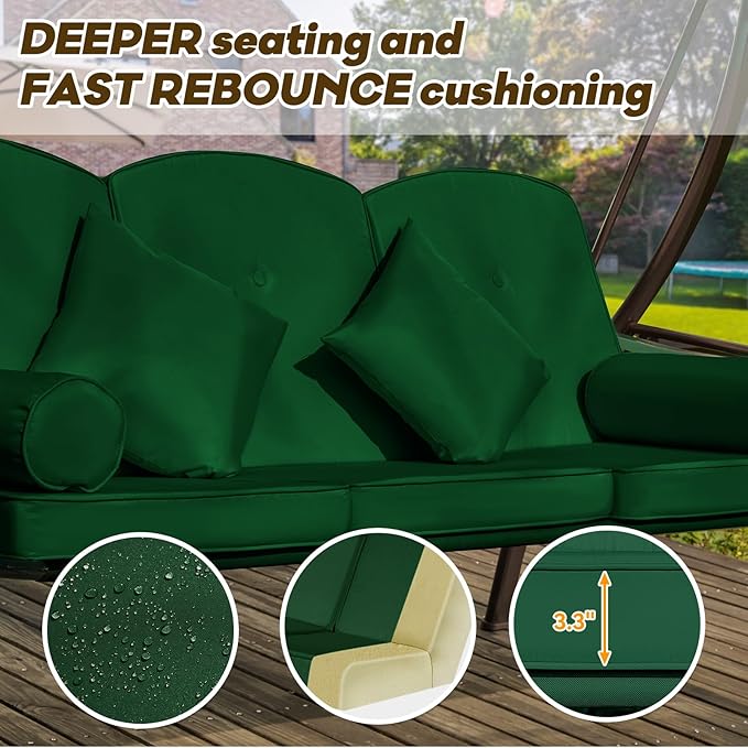 3 in 1 Outdoor Porch Swing with Adjustable Canopy, 3 Seat Outdoor Swing for Adults - Photo 6