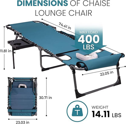 FUNDANGO 400lbs Tanning Chair with Face Hole & Canopy & Side Table, 5 Positions Beach Sunbathing Lounge Chair Facedown Chaise Lounge with Pillow for Pool Outdoor Camping Patio, Set of 2 Cyan