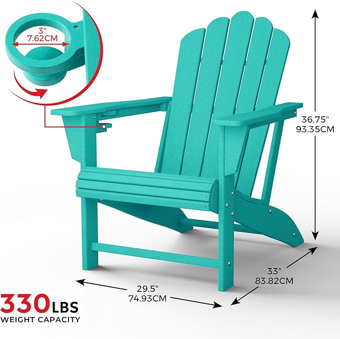 Costaelm Lakeview Outdoor Patio HDPE Adirondack Chairs with Cup Holders (Set of 8), Turquoise