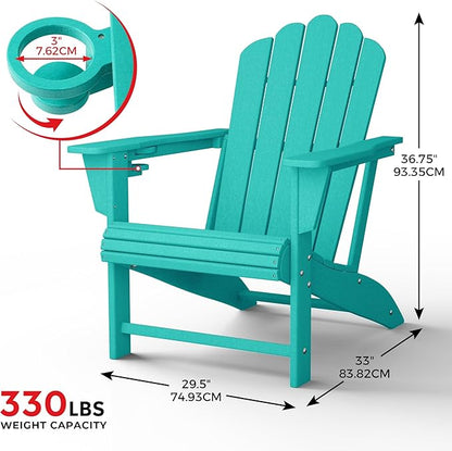 Costaelm Lakeview Outdoor Patio HDPE Adirondack Chairs with Cup Holders (Set of 8), Turquoise