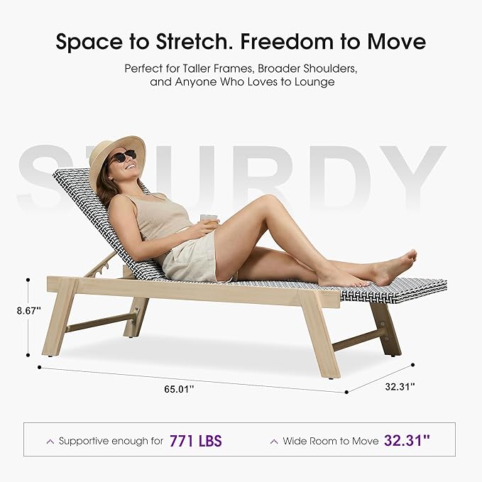 PURPLE LEAF Extra Large Patio Chaise Lounge 2 Pieces French Outdoor Wicker Lounger Matte White Aluminum Frame 771LBS Capacity PE Rattan Adjustable Backrest for Pool Garden Beach Backyard Black