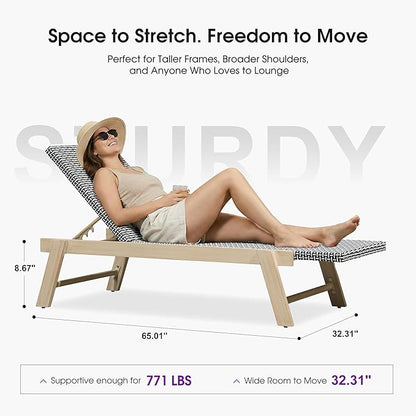 PURPLE LEAF Extra Large Patio Chaise Lounge 2 Pieces French Outdoor Wicker Lounger Matte White Aluminum Frame 771LBS Capacity PE Rattan Adjustable Backrest for Pool Garden Beach Backyard Black