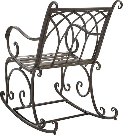 SAFAVIEH Outdoor Collection Medrano Victorian Rustic Brown Wrought Iron Rocking Chair