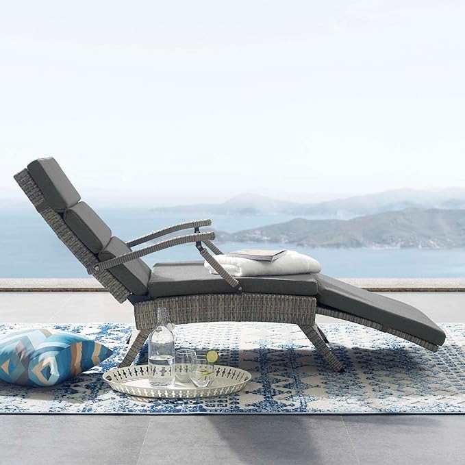 Modway Envisage Outdoor Patio Wicker Rattan Chaise Lounge in Light Gray Charcoal