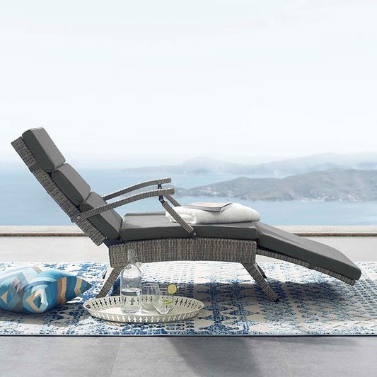 Modway Envisage Outdoor Patio Wicker Rattan Chaise Lounge in Light Gray Charcoal