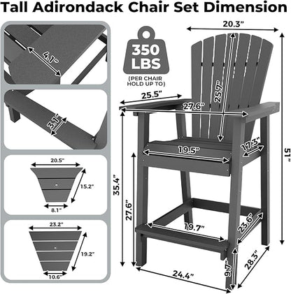 Outdoor Recycled Poly Adirondack Barstools with Connecting Tray, Tall Adirondack Chairs Bar Chairs for Deck, Balcony, Backyard, Patio Bar Stool Chair with High Back Weather Resistant Set of 2