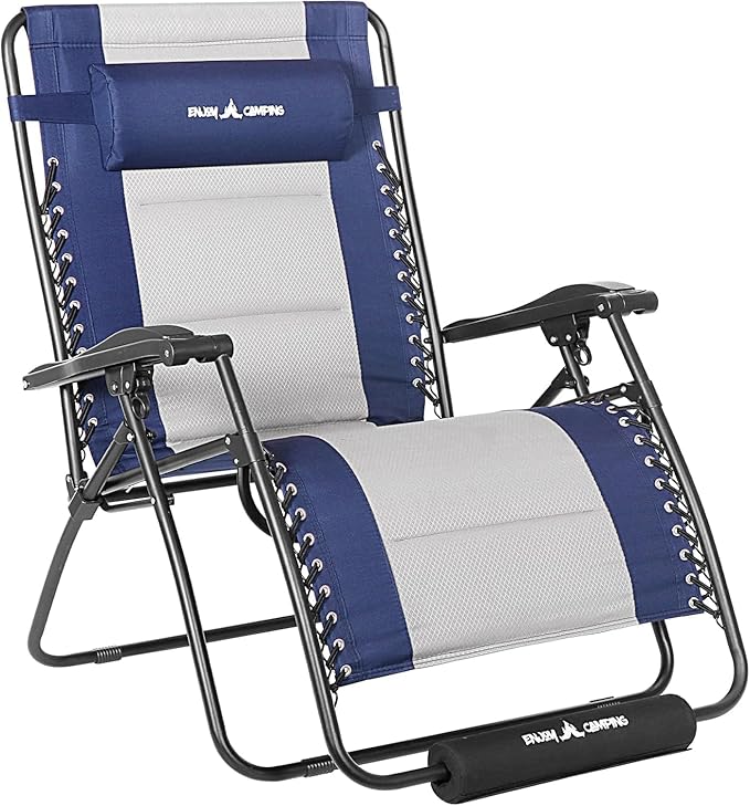 Amopatio Padded Oversized Zero Gravity Chair with Cup Holder, 33" Wide Folding Camping Reclining Lounge Chair with Headrest/Footrest/Cushion for Indoor and Outdoor, Support 500LBS, Off White