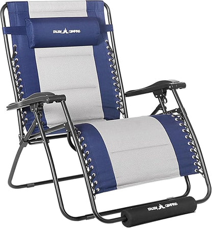 Amopatio Padded Oversized Zero Gravity Chair with Cup Holder, 33" Wide Folding Camping Reclining Lounge Chair with Headrest/Footrest/Cushion for Indoor and Outdoor, Support 500LBS, Off White