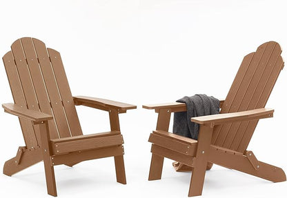 MXIMU Folding Adirondack Chair for Outdoor: Easy Assembly Adirondack Chairs Set of 2 - Composite Plastic Fire Pit Chairs - All Weather Plastic Chair for Outside Patio Lawn Garden Backyard Use