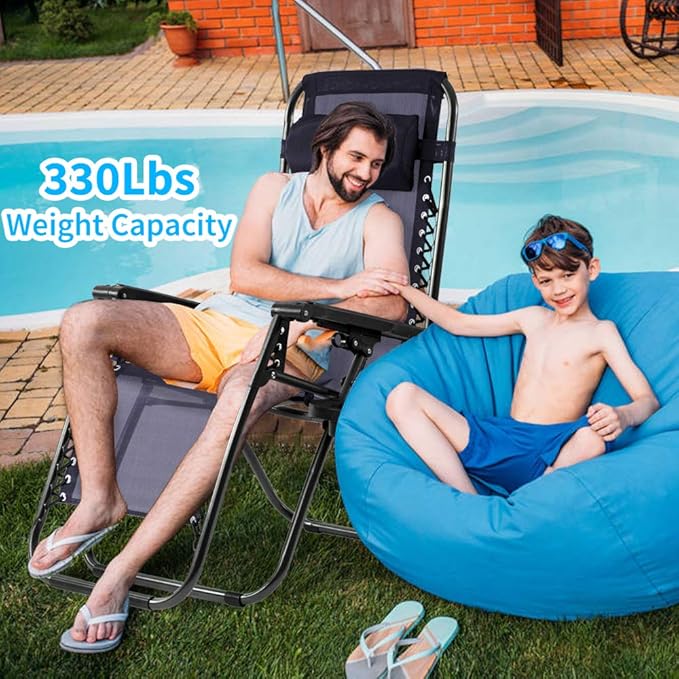 Dkeli Zero Gravity Chair Patio Chair Lounge Chair Chaise 2 Pack Outdoor Folding Adjustable Recliner Chair with Cup Holder Tray and Pillows for Patio, Pool, Beach, Lawn, Deck, Yard Blue