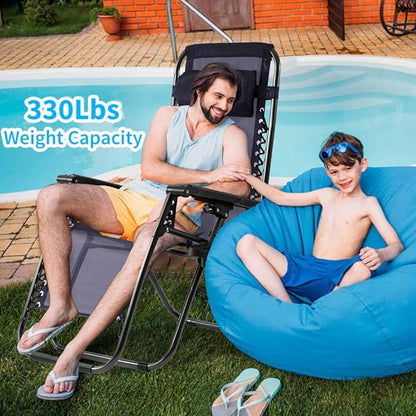 Dkeli Zero Gravity Chair Patio Chair Lounge Chair Chaise 2 Pack Outdoor Folding Adjustable Recliner Chair with Cup Holder Tray and Pillows for Patio, Pool, Beach, Lawn, Deck, Yard Blue