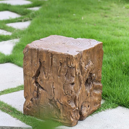 Outdoor Side Table, 15"x15" Tree Stump End Table with Realistic Wood Grain, Weather-Resistant Accent Table for Patio Garden Balcony, Rustic Brown Plant Stand & Drink Holder