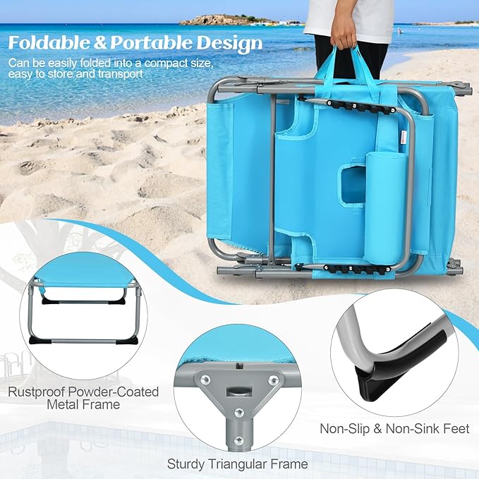 GYMAX Tanning Chair, Folding Lounger with Face/Arm Holes, Carry Handles & Side Pocket - Photo 4