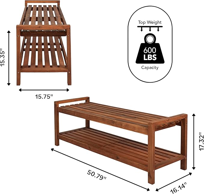 Eyely HNB102A Blake 50.8" 3-Seat Mid-Century Modern 600-Lbs Support Acacia Wood Slat Outdoor Garden Patio Bench for Garden, Lawn, Backyard, Pool, Deck, Beach, Firepit, Teak