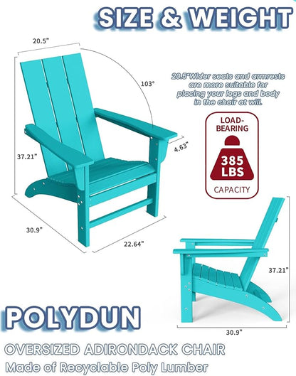 Modern Adirondack Chairs Set of 4, HDPE Plastic Patio Chairs for All Weather, Fire Pit Chair, Outdoor Lawn Chairs for Deck, Porch, Backyard, Garden, Aruba Blue