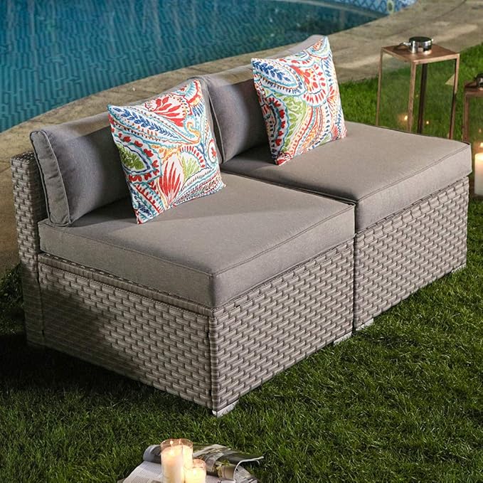 COSIEST 2-Piece Outdoor Furniture Add-on Armless Chairs for Expanding Wicker Sectional Sofa Set w Warm Gray Thick - Photo 4