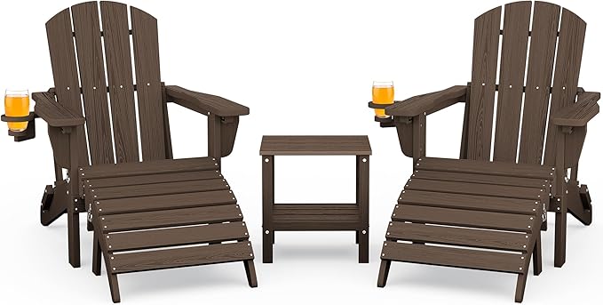 SERWALL 5-Piece Adirondack Chair and Ottoman and Table Set, Coffee