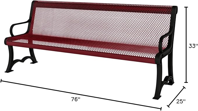 COATEDOUTDOORFURNITURE Coated Outdoor Furniture Heavy-Duty Outdoor Bench Thermoplastic Coated, Expanded Metal, Commercial-Grade Garden Bench, Made in America (Portable with Back, 4 Ft, Burgundy)