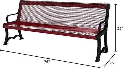 COATEDOUTDOORFURNITURE Coated Outdoor Furniture Heavy-Duty Outdoor Bench Thermoplastic Coated, Expanded Metal, Commercial-Grade Garden Bench, Made in America (Portable with Back, 4 Ft, Burgundy)