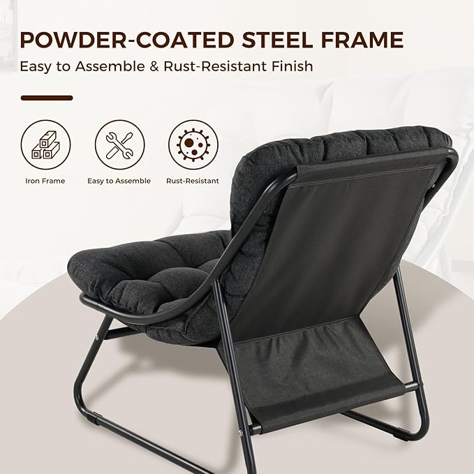 Grand patio Outdoor Lounge Chair with Ottoman, Comfy Sling Recliner Chair with Puffy Cushion and Foot Stool - Photo 5