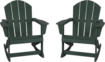 WestinTrends Malibu 2 Piece Set Outdoor/Patio Poly Adirondack Rocking Chairs (2 Seater), Dark Green