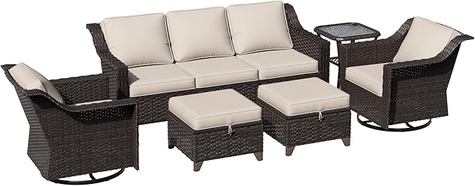 6 Pieces Patio Conversation Furniture Set - 1 Sofa, 2 Swivel Chairs, 2 Ottomans, 1 Side Table - Photo 6