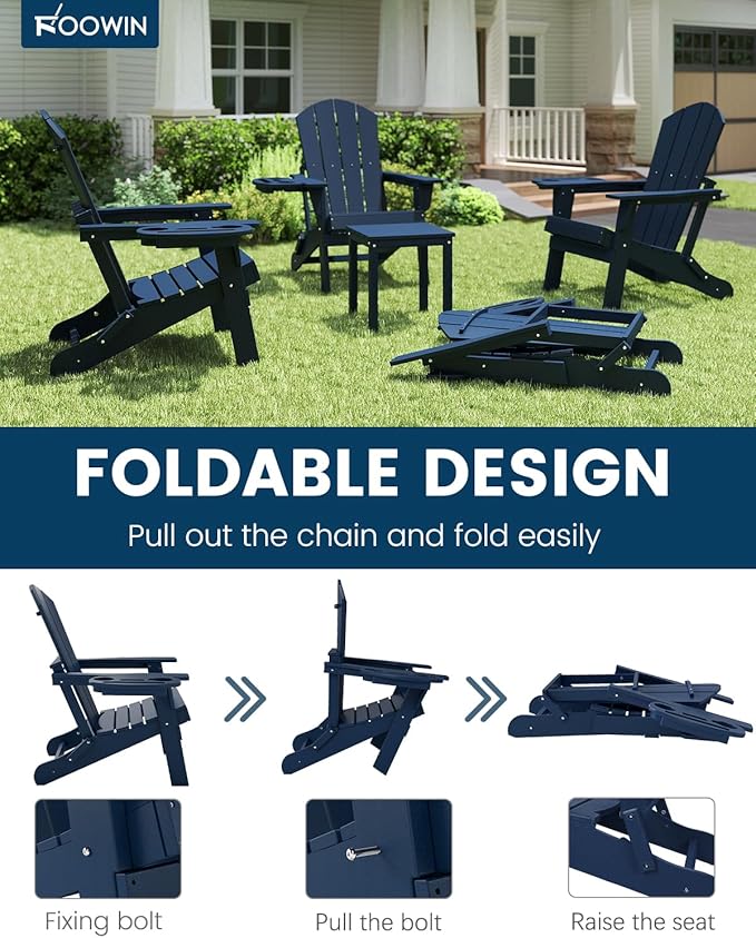 FOOWIN Folding Adirondack Chair Set of 4, HDPE Adirondack Chairs with Cup Holder - Photo 6